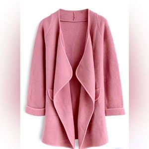 Knitted Open Coat in Pink